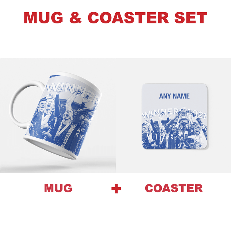 Leicester City 2020/2021 Champions Inspired ‘Personalised' Football Coaster With Optional Mug Set
