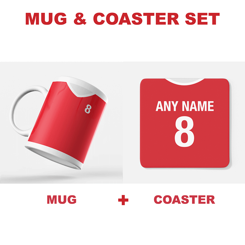Nottingham Retro Home Kit Shirt Inspired Colours for Personalised Football Mug with optional Coaster.