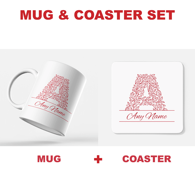 Personalised Initial Letter & Name Mug With Optional Coaster Set