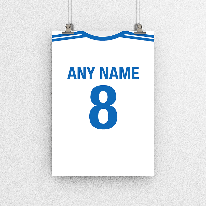 Finland Retro Home Kit Shirt Inspired Colours for Personalised Football Poster Print. Perfect item for the Sinivalkoiset fan.
