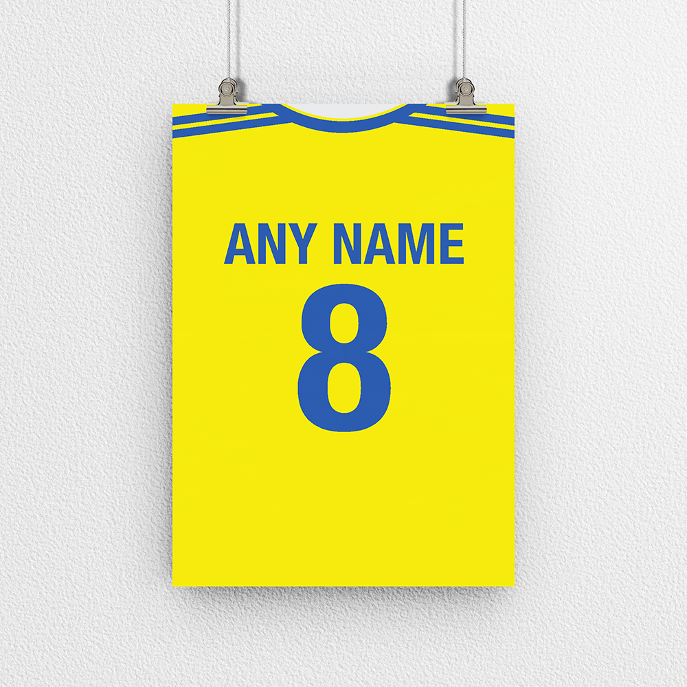 Romania Retro Home Kit Shirt Inspired Colours for Personalised Football Poster Print.