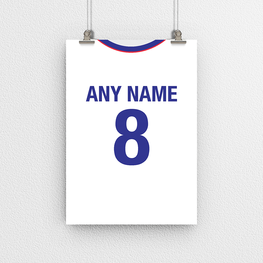 USA Retro Home Kit Shirt Inspired Colours for Personalised Football Poster Print. Perfect item for The Stars and Stripes fan.