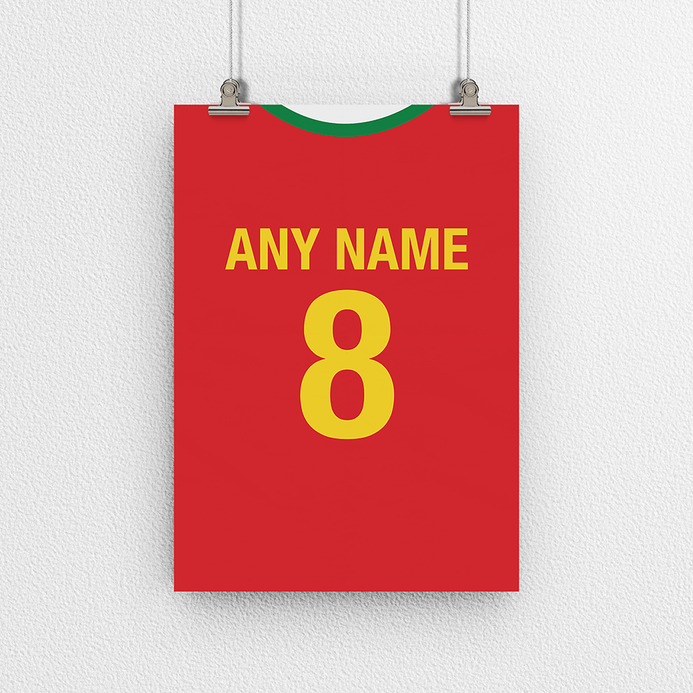 Portugal Retro Home Kit Shirt Inspired Colours for Personalised Football Poster Print. Perfect item for the Selecção das Quinas fan.