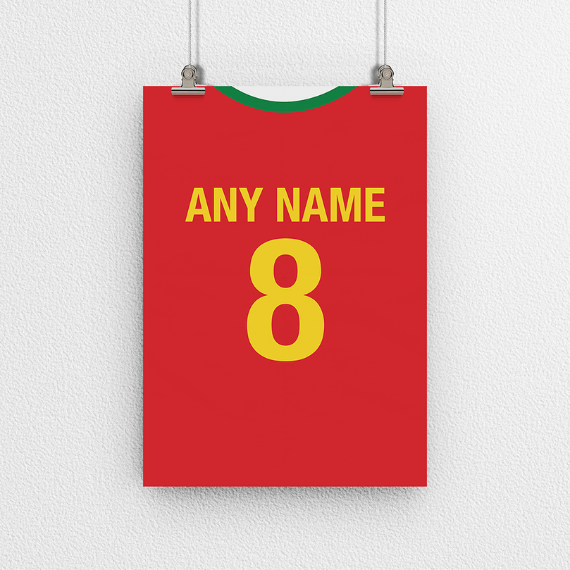 Portugal Retro Home Kit Shirt Inspired Colours for Personalised Football Poster Print. Perfect item for the Selecção das Quinas fan.