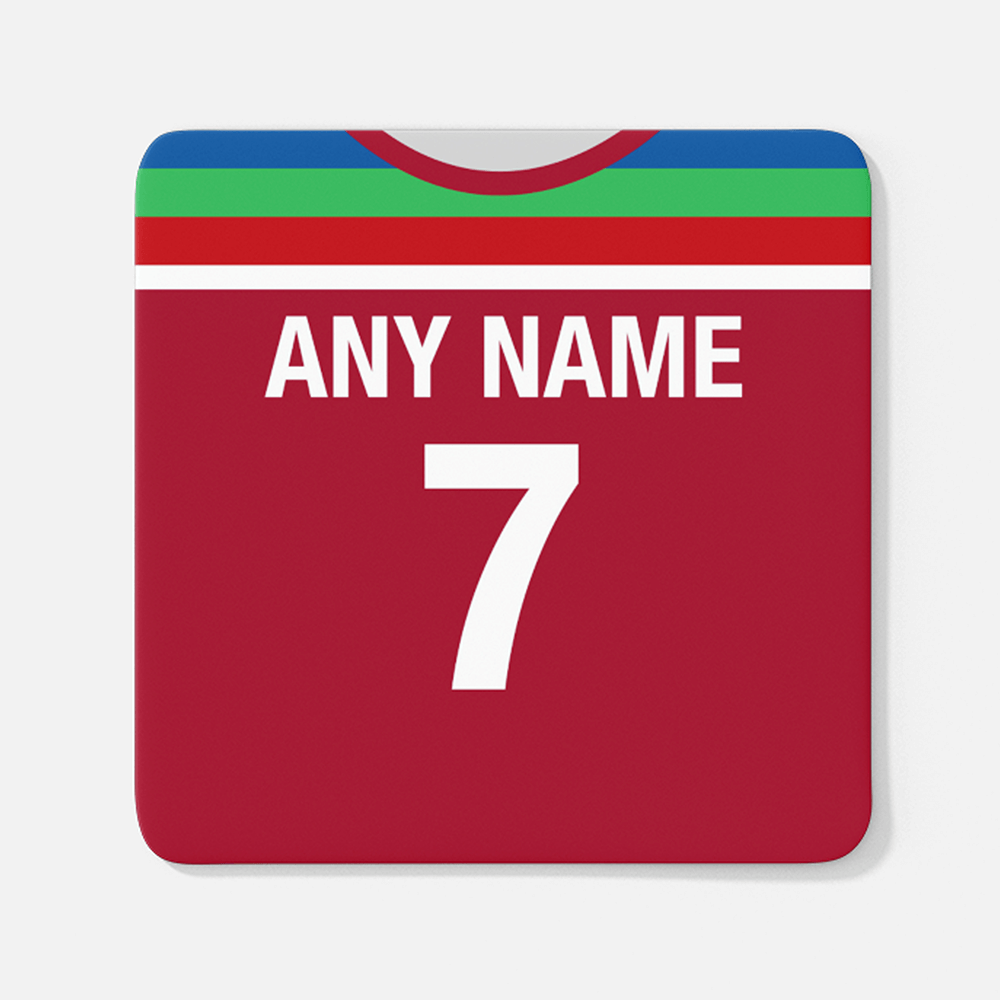 West Indies Retro Style Home Kit Shirt Inspired Colours for Personalised Football Coaster with optional Mug. Perfect item for the Windies fan.