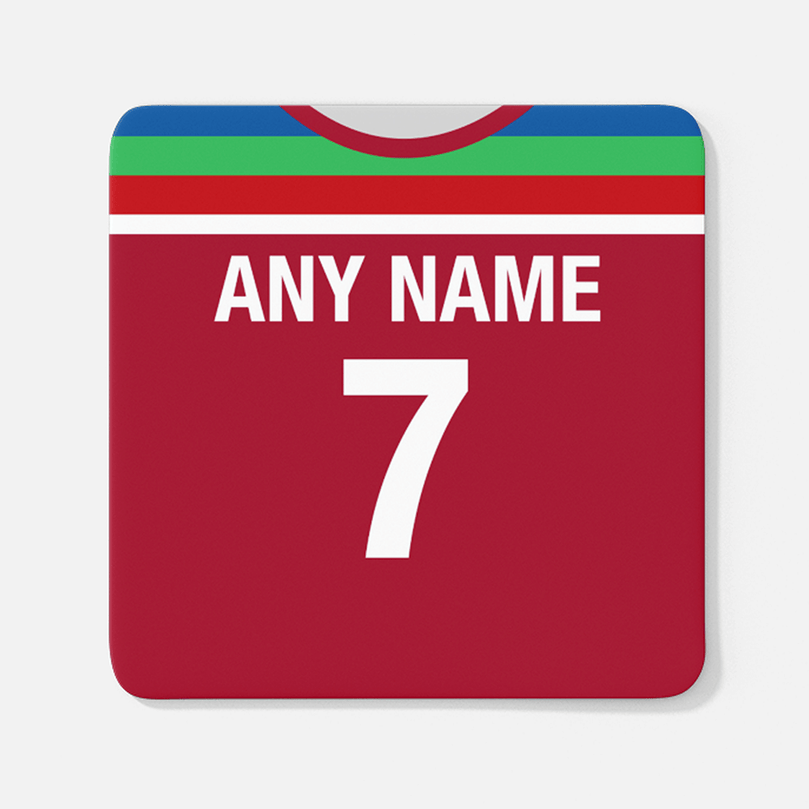 West Indies Retro Style Home Kit Shirt Inspired Colours for Personalised Football Coaster with optional Mug. Perfect item for the Windies fan.