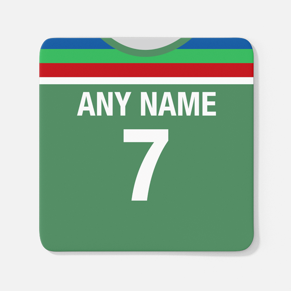 Ireland Retro Style Home Kit Shirt Inspired Colours for Personalised Football Coaster with optional Mug. Perfect item for the Men In Green fan.