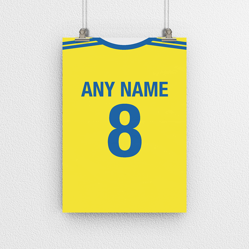 Sweden Retro Home Kit Shirt Inspired Colours for Personalised Football Poster Print. Perfect item for the Blågult fan.