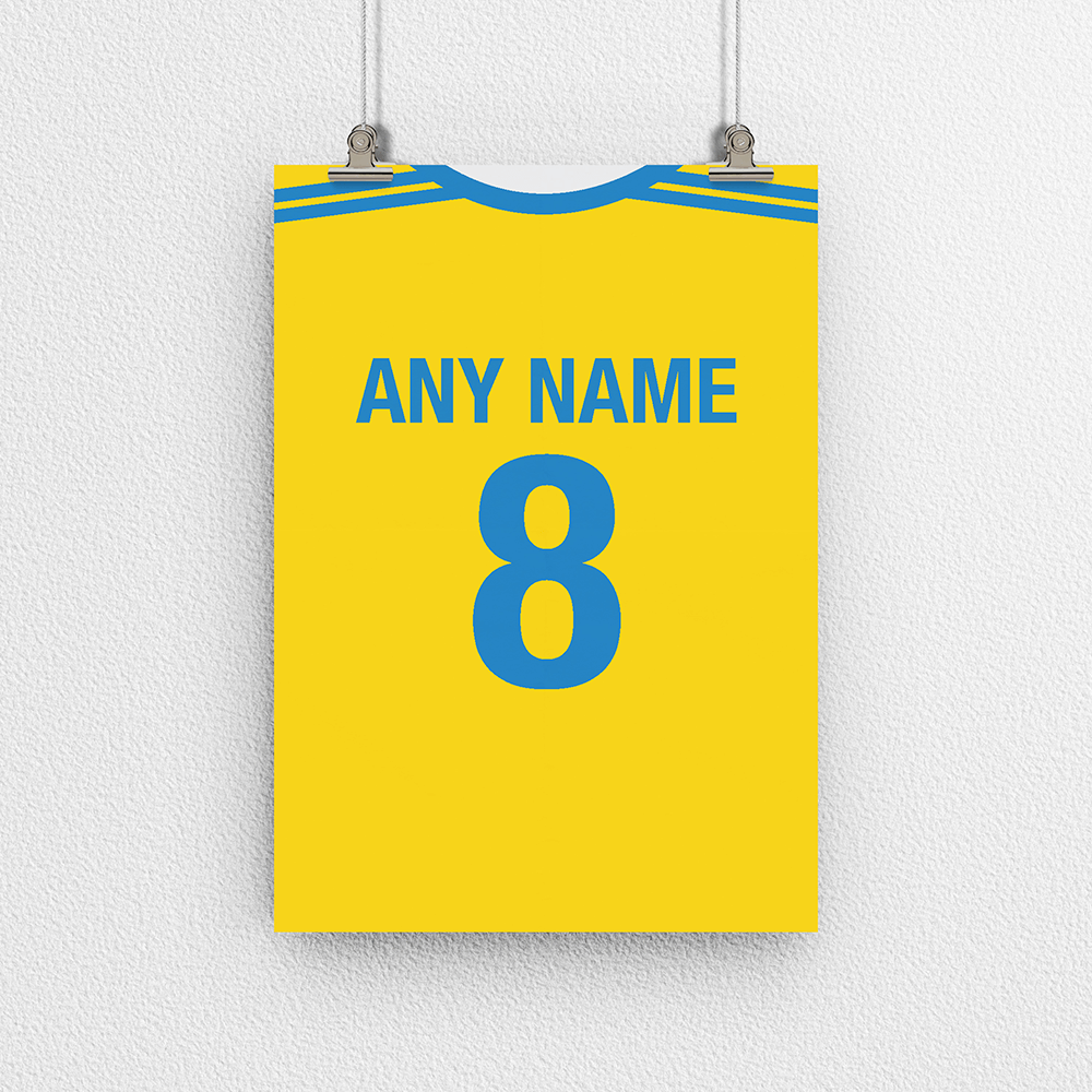 Ukraine Retro Home Kit Shirt Inspired Colours for Personalised Football Poster Print. Perfect item for the Zbirna fan.