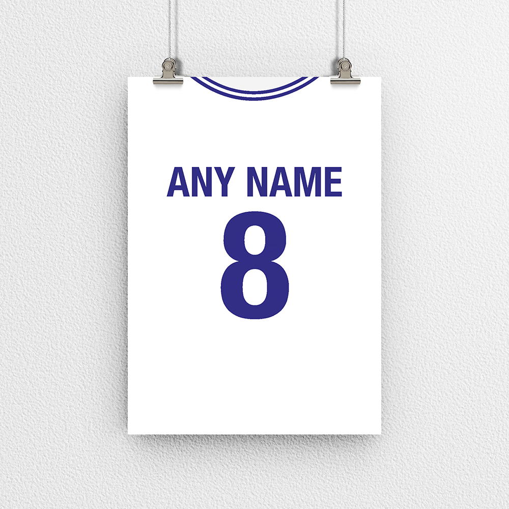 Tottenham Retro Home Kit Shirt Inspired Colours for Personalised Football Poster Print.