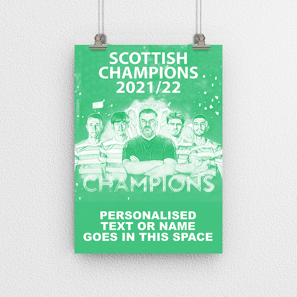 Celtic 2021/2022 Scottish Champions Inspired 'Personalised' Football Poster Print