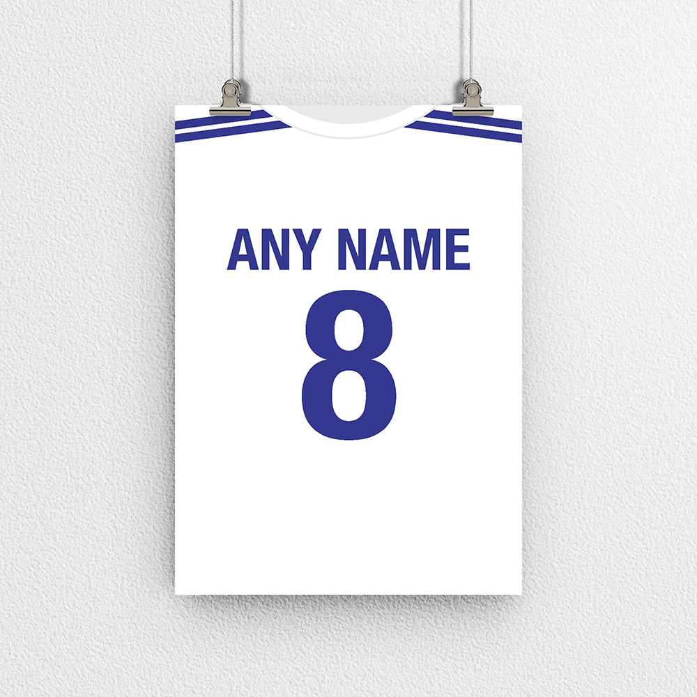 Greece Retro Home Kit Shirt Inspired Colours for Personalised Football Poster Print. Perfect item for the I Galanolefki fan.