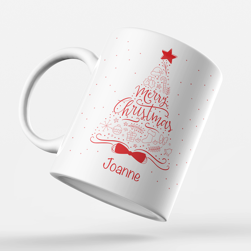 Merry Christmas 'Personalised' Mug. Xmas Tree.