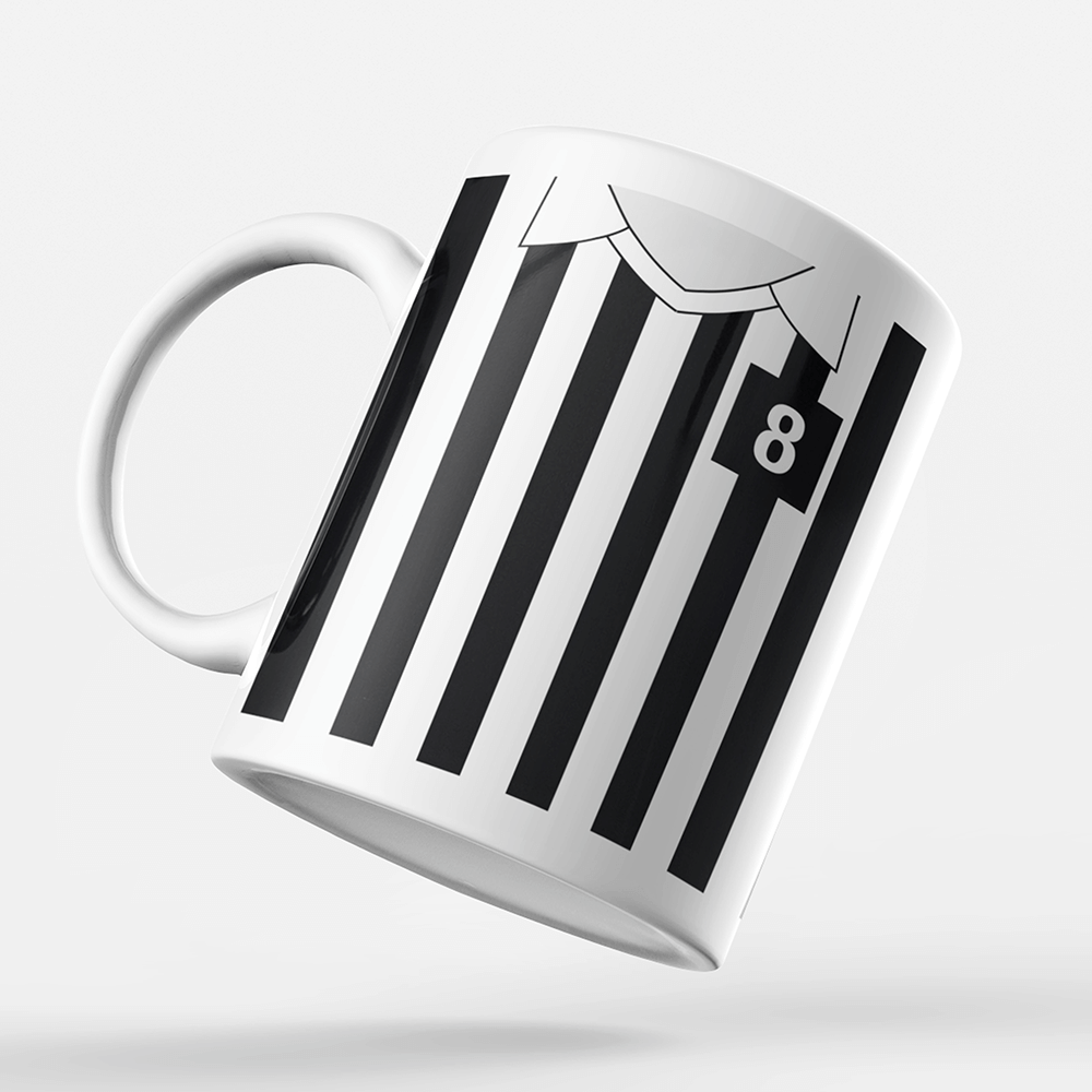 Juventus Retro Style Home Kit Shirt Inspired Colours for Personalised Football Mug with optional Coaster.