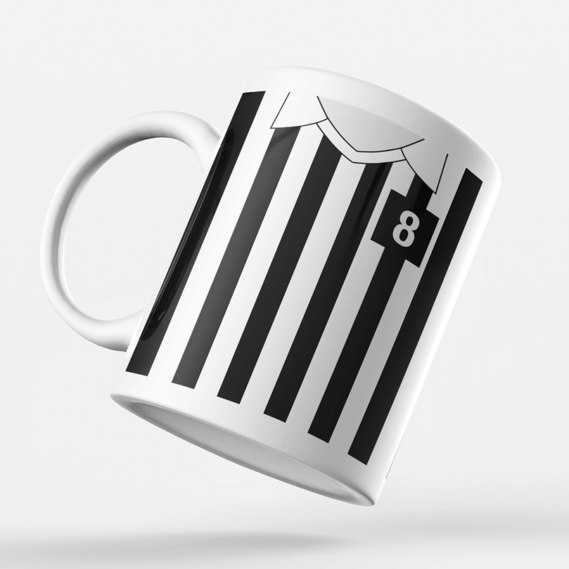 Juventus Retro Style Home Kit Shirt Inspired Colours for Personalised Football Mug with optional Coaster.