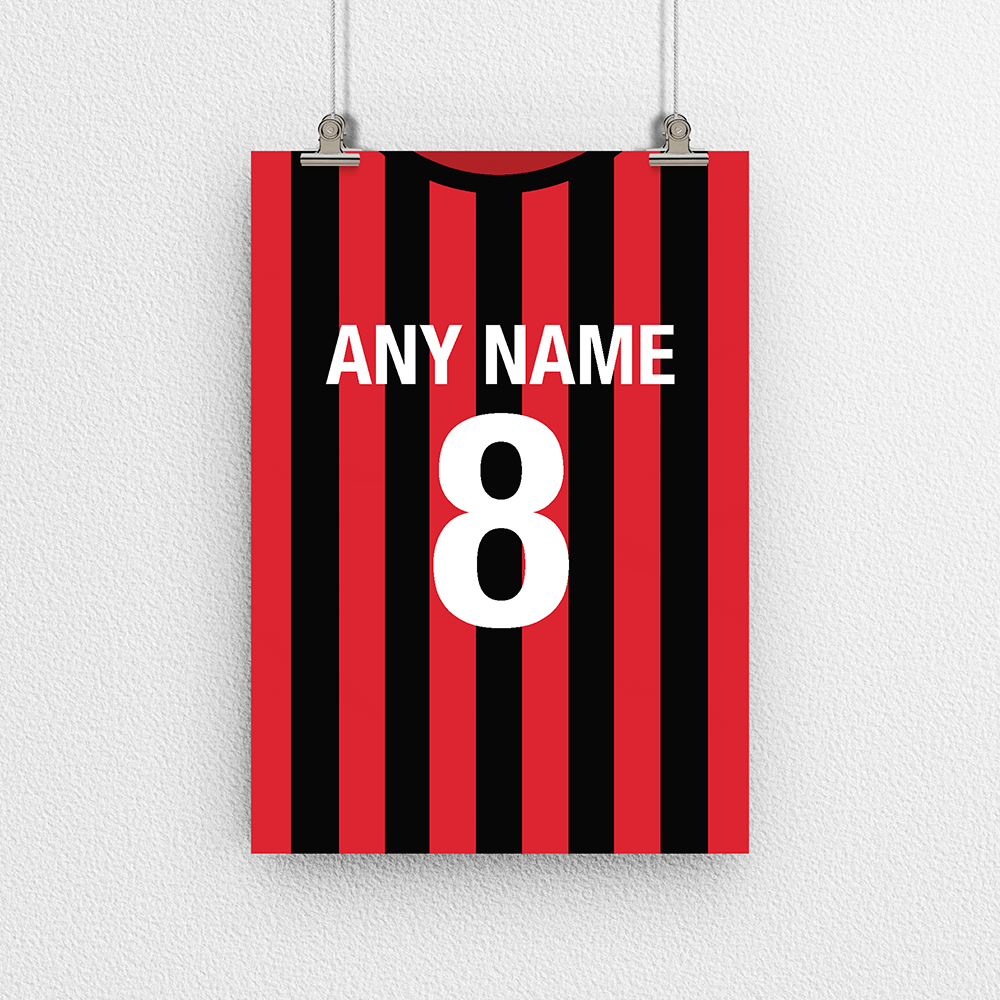 AC Milan Retro Home Kit Shirt Inspired Colours for Personalised Football Poster Print.