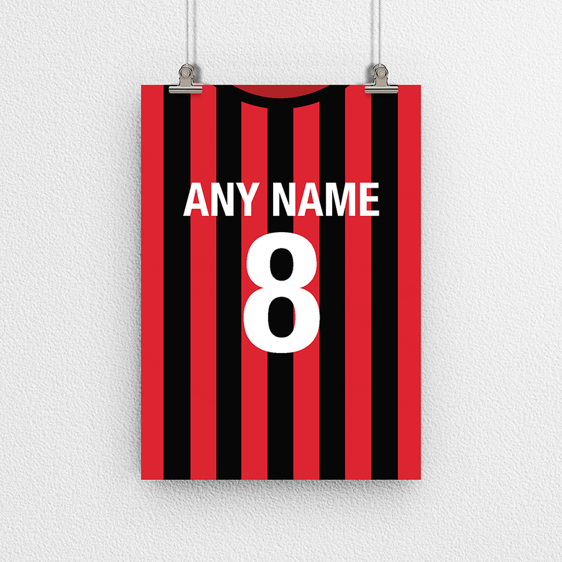 AC Milan Retro Home Kit Shirt Inspired Colours for Personalised Football Poster Print.