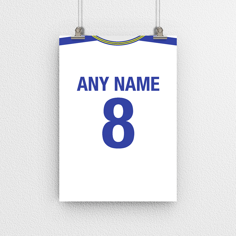 Leeds Retro Home Kit Shirt Inspired Colours for Personalised Football Poster Print.