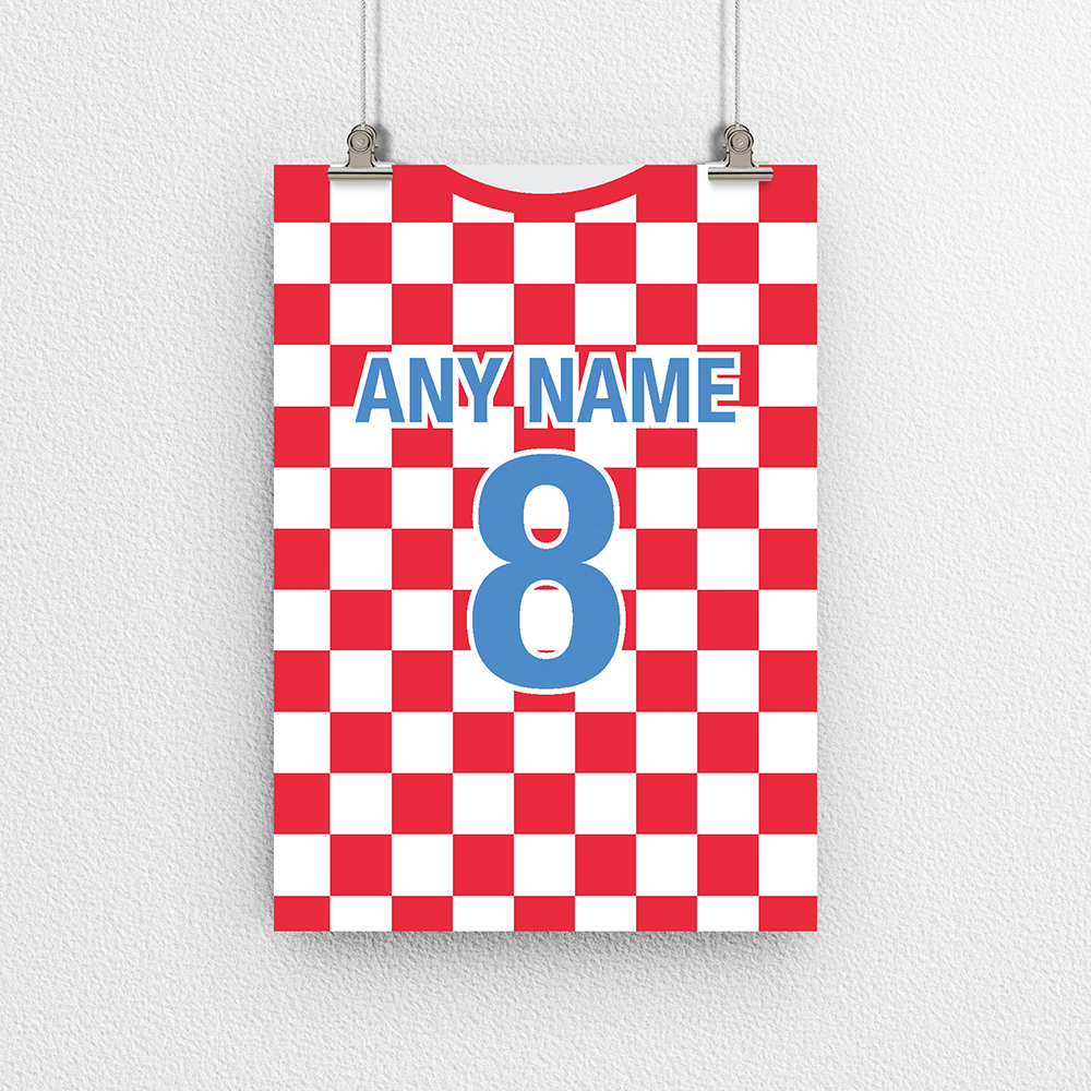 Croatia Retro Home Kit Shirt Inspired Colours for Personalised Football Poster Print. Perfect item for the Vatreni fan.