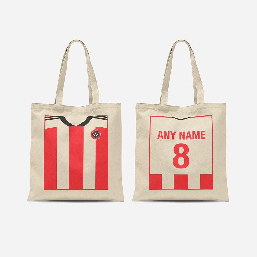 Sheffield United Inspired Retro Style Home Kit Colours 'Personalised' Football Unisex Tote Bag.
