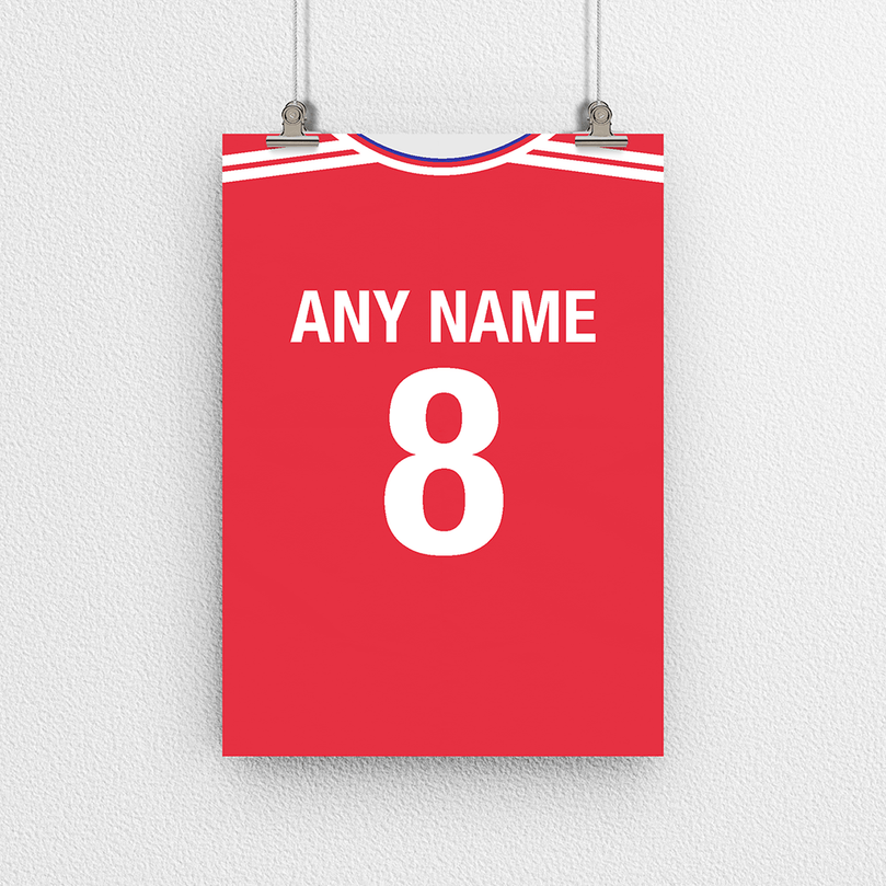 Arsenal Retro Home Kit Shirt Inspired Colours for Personalised Football Poster Print.
