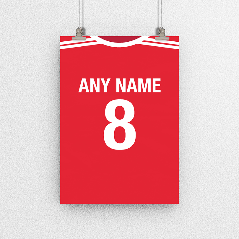 Manchester United Retro Home Kit Shirt Inspired Colours for Personalised Football Poster Print.
