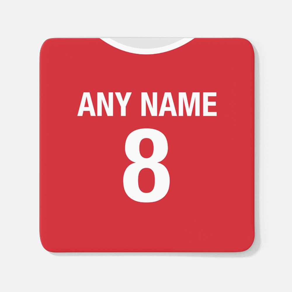 Liverpool Retro Home Kit Shirt Inspired Colours for Personalised Football Coaster with optional Mug.