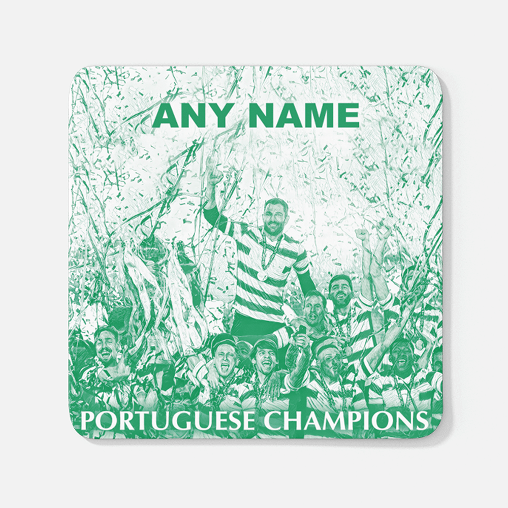 Sporting CP Lisbon 2020/2021 Portuguese Champions Inspired Personalised Football Coaster with optional Mug. Perfect item for the Leões fan.