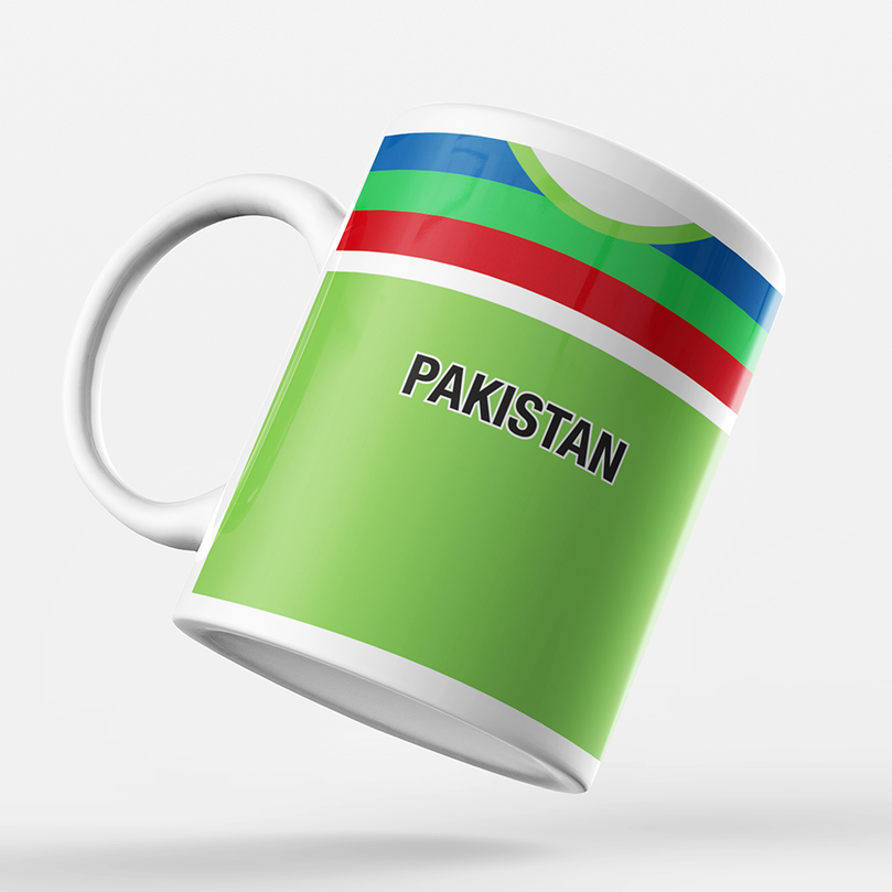 Pakistan Retro Style Home Kit Shirt Inspired Colours for Personalised Football Mug with optional Coaster. Perfect item for the Shaheens fan.