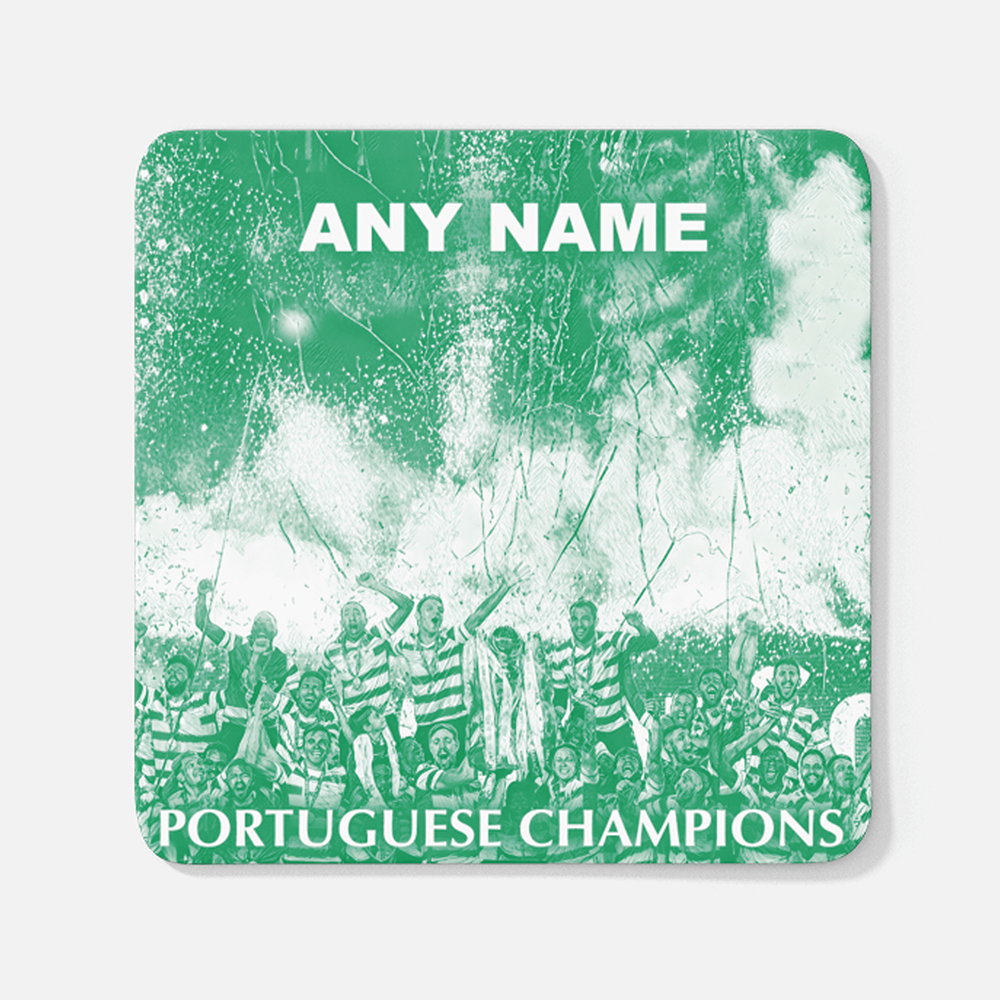 Sporting CP Lisbon 2020/2021 Portuguese Champions Inspired Personalised Football Coaster with optional Mug. Perfect item for the Leões fan.