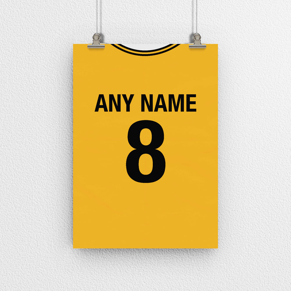 Wolverhampton Retro Home Kit Shirt Inspired Colours for Personalised Football Poster Print.