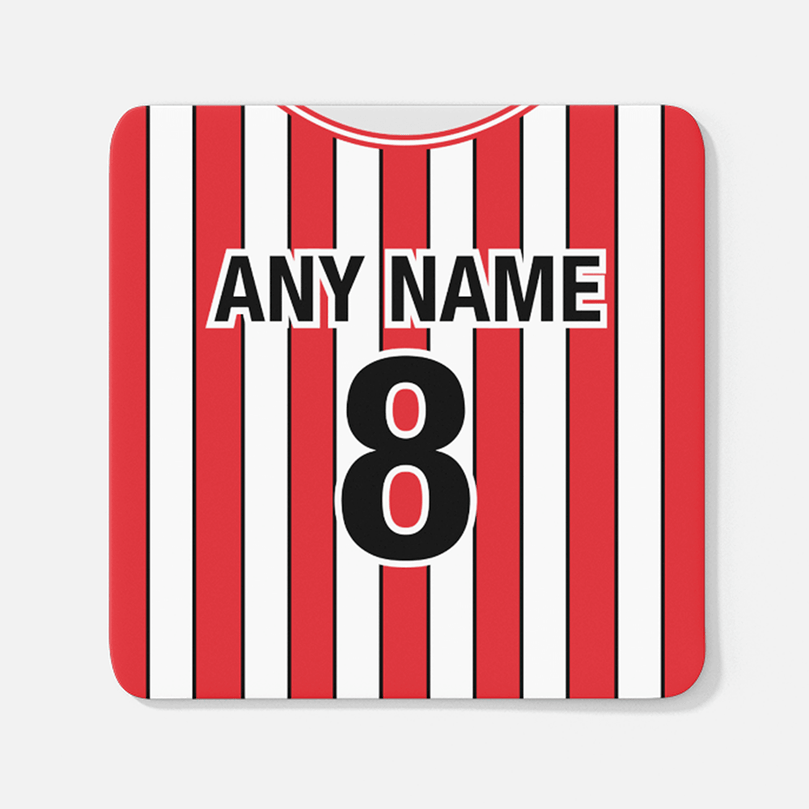 Sheffield United Retro Style Home Kit Shirt Inspired Colours for Personalised Football Coaster with optional Mug.