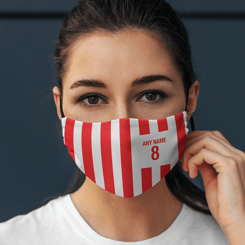 Sheffield United Inspired Retro Style Home Kit Colours 'Personalised' Football Unisex Face Mask.