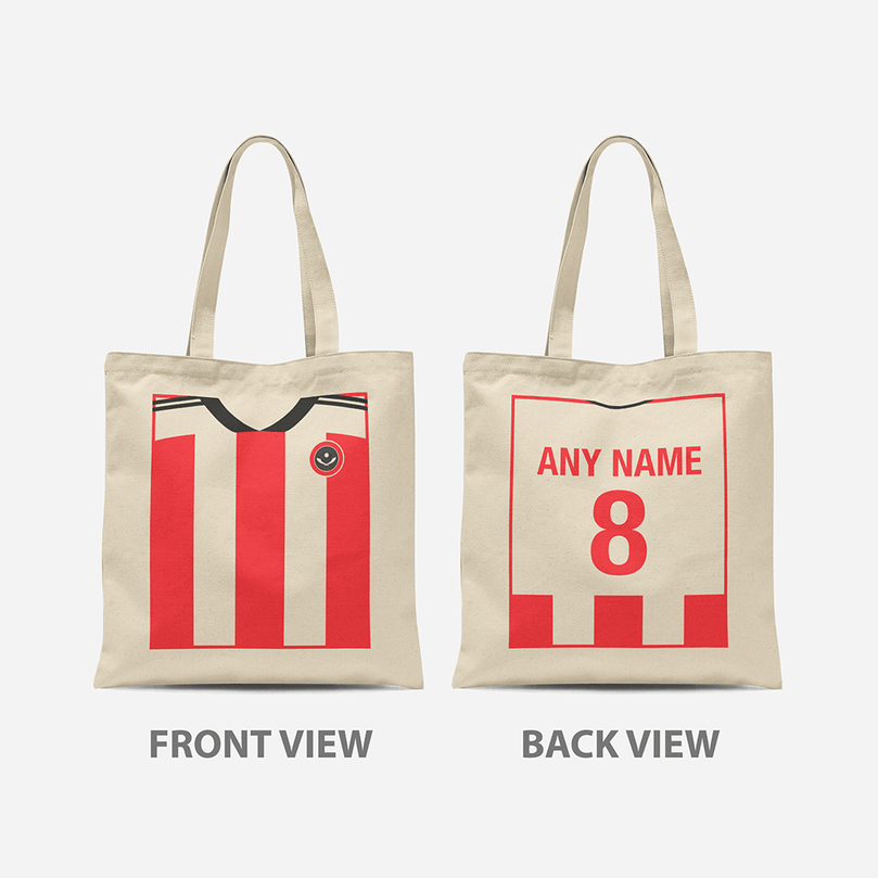 Sheffield United Inspired Retro Style Home Kit Colours 'Personalised' Football Unisex Tote Bag.