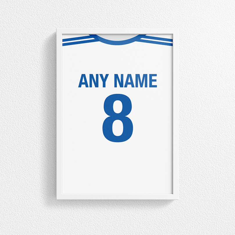 Finland Retro Home Kit Shirt Inspired Colours for Personalised Football Poster Print. Perfect item for the Sinivalkoiset fan.
