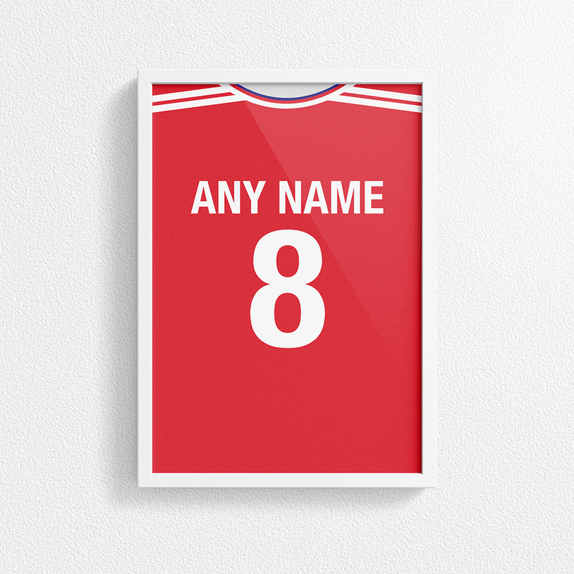 Arsenal Retro Home Kit Shirt Inspired Colours for Personalised Football Poster Print.