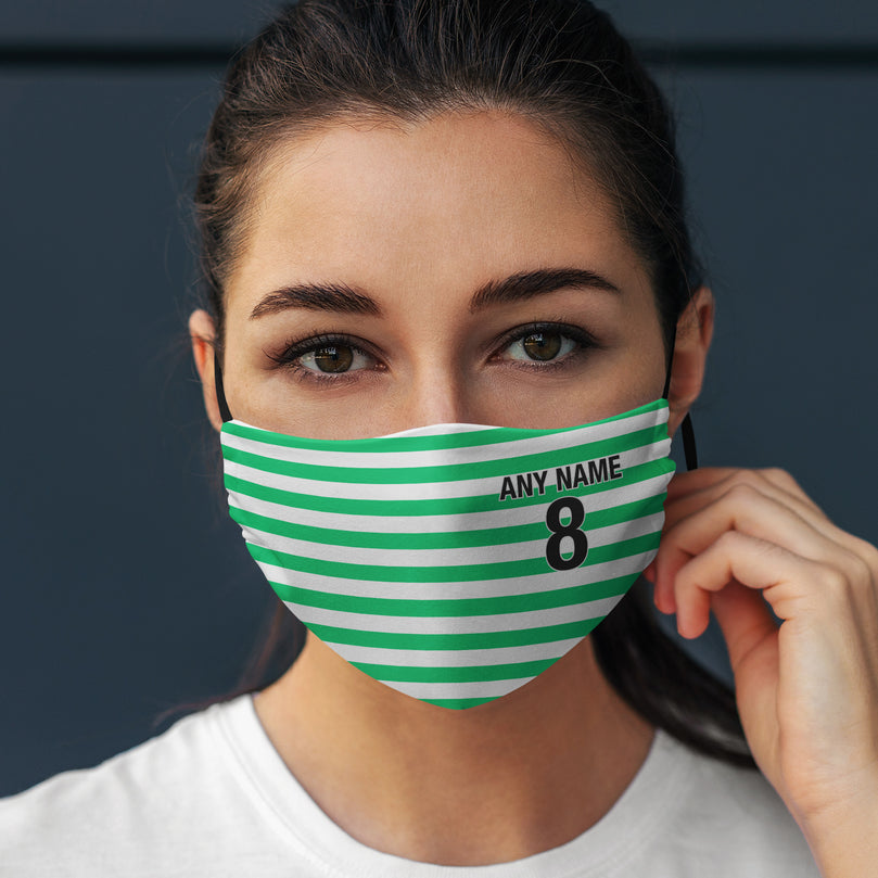 Celtic Inspired Retro Style Home Kit Colours 'Personalised' Football Unisex Face Mask.
