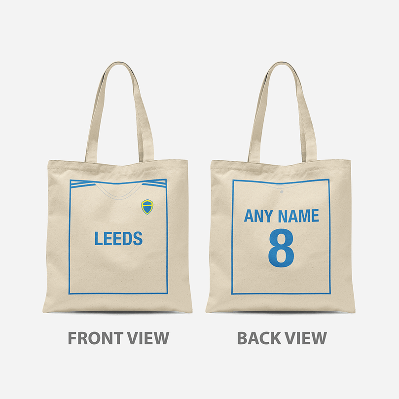 Leeds Inspired Retro Style Home Kit Colours 'Personalised' Football Unisex Tote Bag.