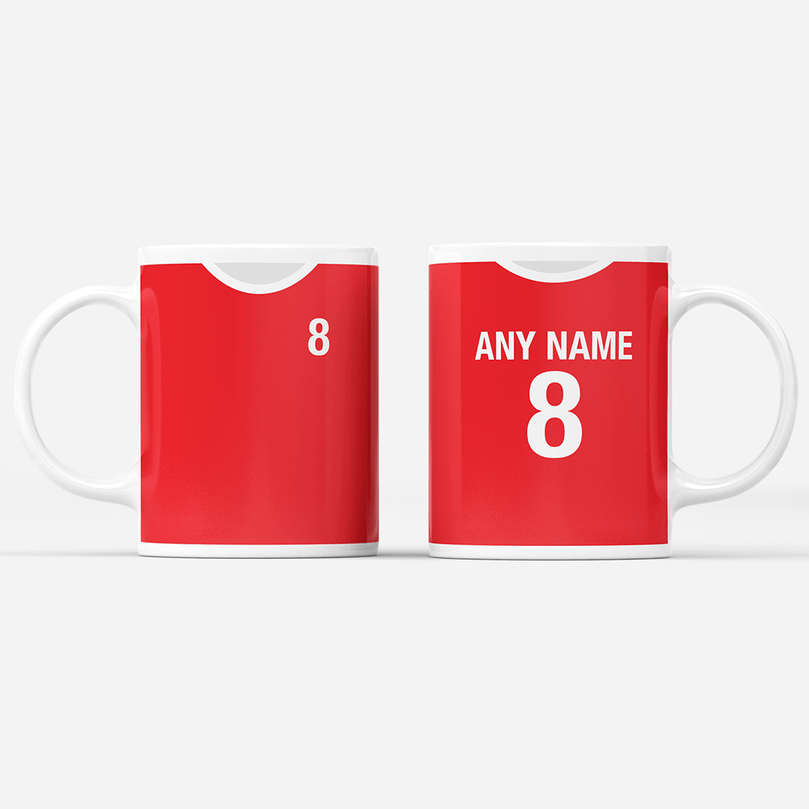 Liverpool Retro Home Kit Shirt Inspired Colours for Personalised Football Mug with optional Coaster.