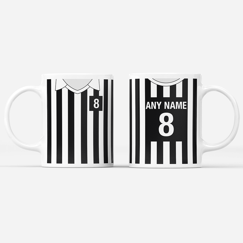 Juventus Retro Style Home Kit Shirt Inspired Colours for Personalised Football Mug with optional Coaster.