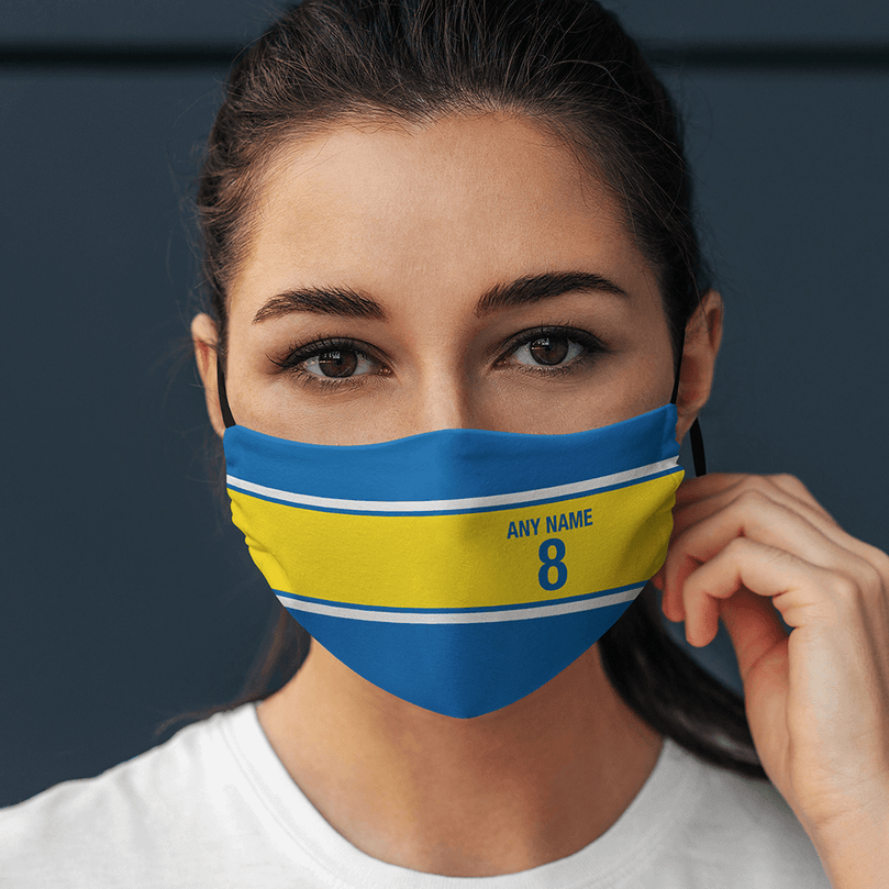Leeds Inspired Retro Style Home Kit Colours 'Personalised' Football Unisex Face Mask.