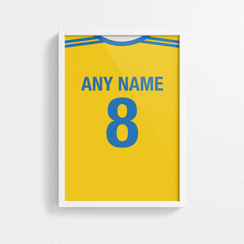 Ukraine Retro Home Kit Shirt Inspired Colours for Personalised Football Poster Print. Perfect item for the Zbirna fan.