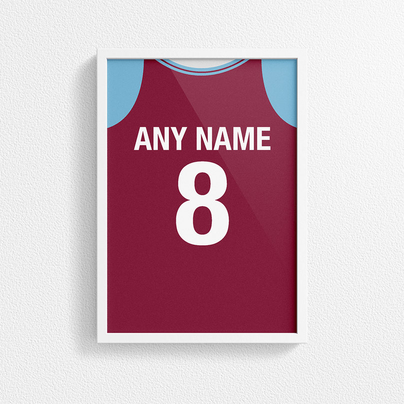 West Ham Retro Home Kit Shirt Inspired Colours for Personalised Football Poster Print.