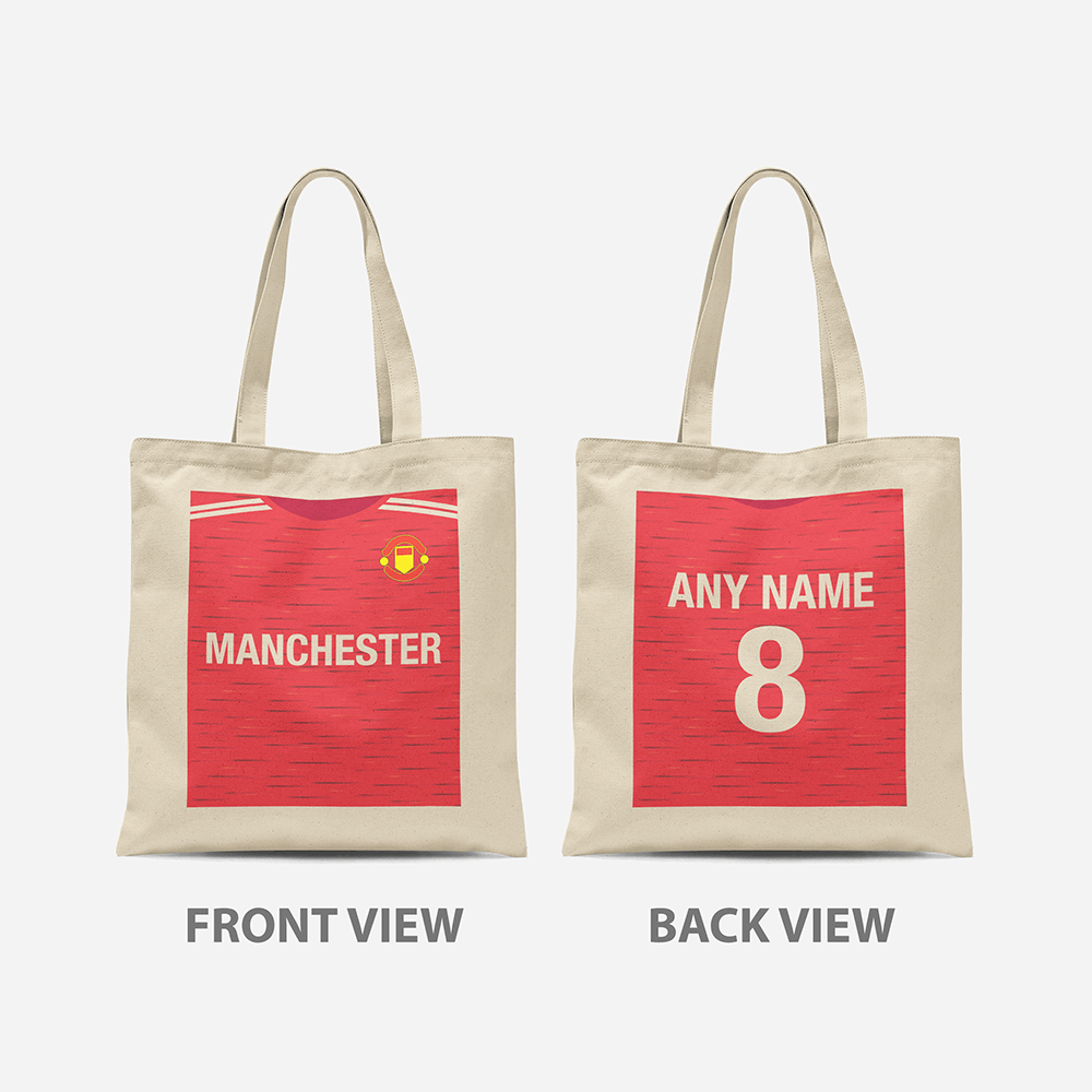 Manchester United 2020/2021 Inspired Home Kit Colours 'Personalised' Football Tote Bag.