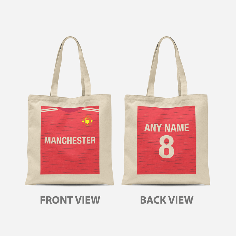 Manchester United 2020/2021 Inspired Home Kit Colours 'Personalised' Football Tote Bag.