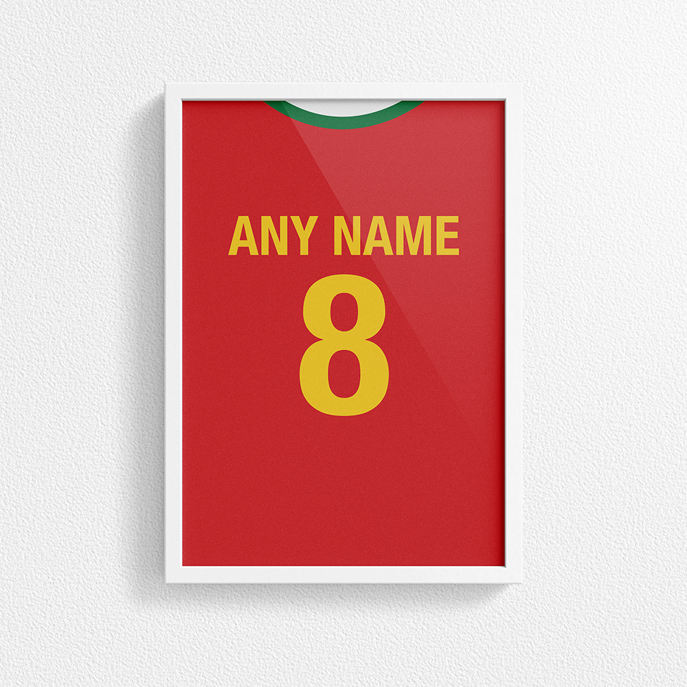 Portugal Retro Home Kit Shirt Inspired Colours for Personalised Football Poster Print. Perfect item for the Selecção das Quinas fan.