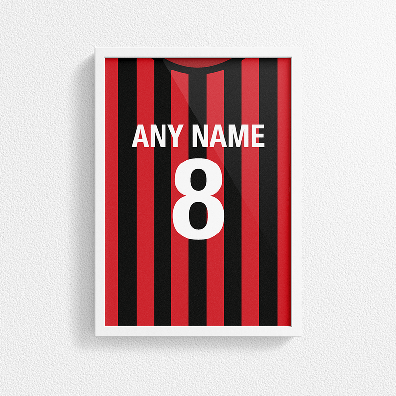 AC Milan Retro Home Kit Shirt Inspired Colours for Personalised Football Poster Print.