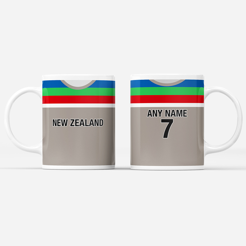 New Zealand Retro Style Home Kit Shirt Inspired Colours for Personalised Football Mug with optional Coaster. Perfect item for the Black Caps fan.