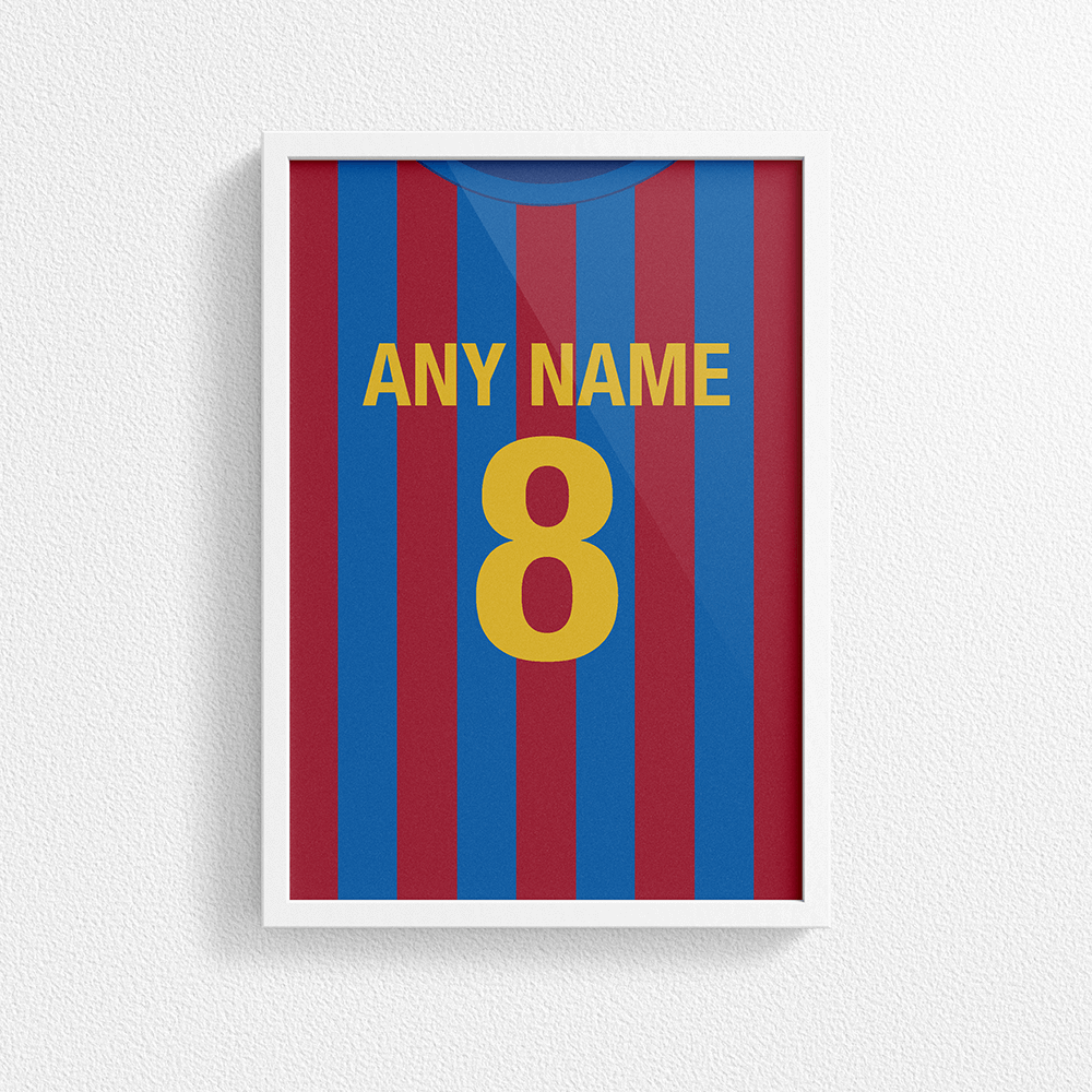 Barcelona Retro Home Kit Shirt Inspired Colours for Personalised Football Poster Print.