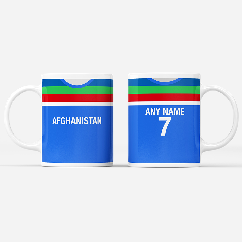 Afghanistan Retro Style Home Kit Shirt Inspired Colours for Personalised Football Mug with optional Coaster. Perfect item for the Afghan fan.